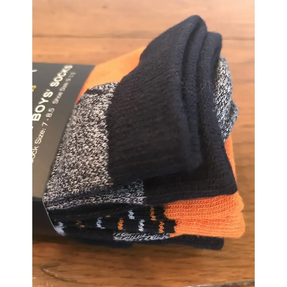 Nautica Boys New 3 Pair Crew Socks Orange Navy Blue Sock Size 7-8.5